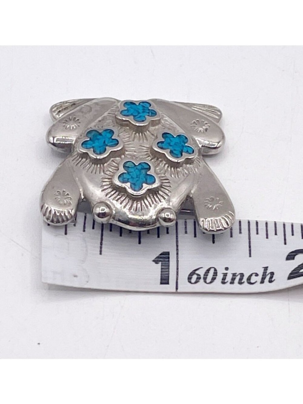 Vintage Trifari Frog Brooch Pin Silver Tone Blue Faux Turquoise Southwest 90s - Picture 9 of 9